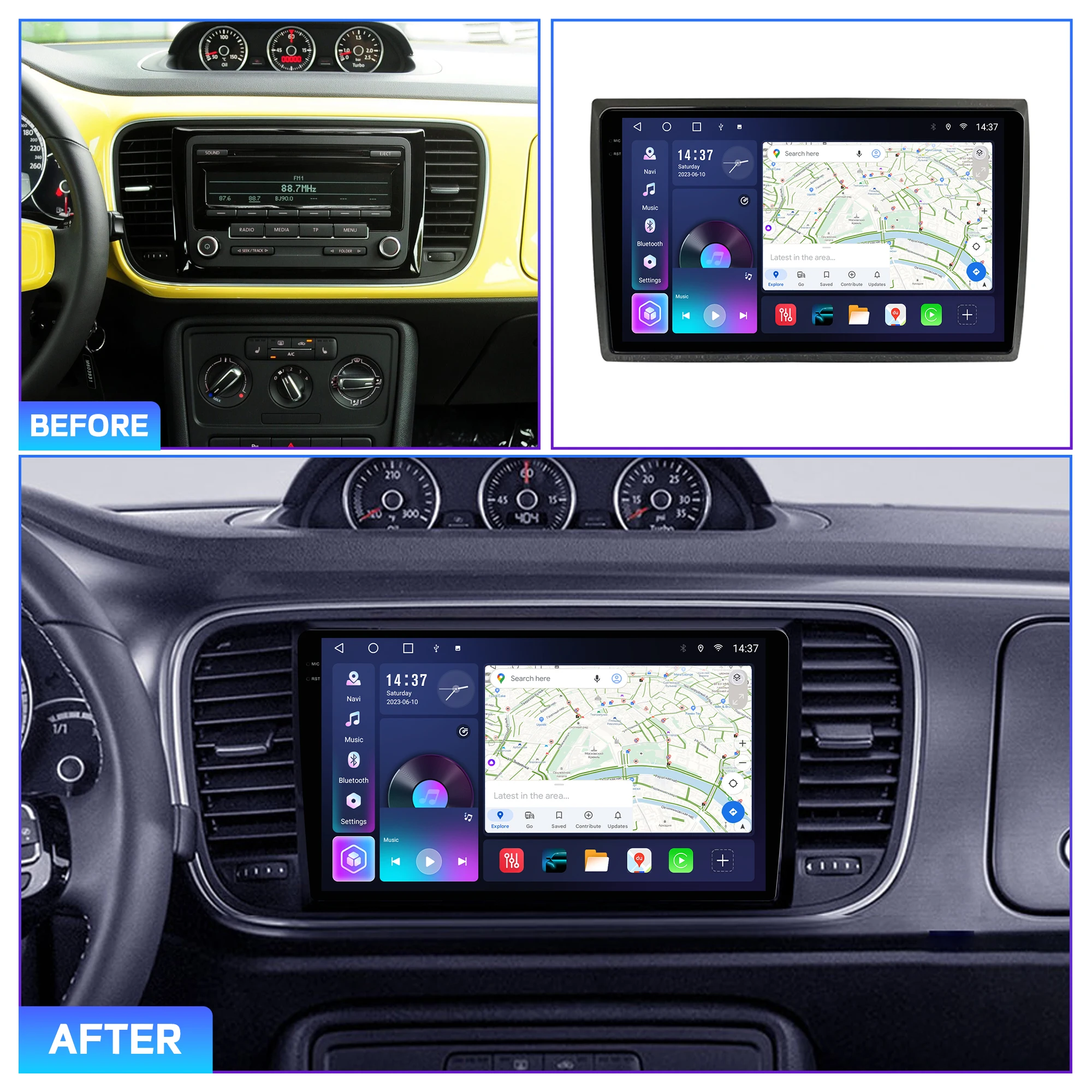 Penhui Android Car DVD Player 2 Din for Volkswagen VW Beetle A5 2011-2019 Multimedia Screen with DSP, Bluetooth, Audio & CarPlay