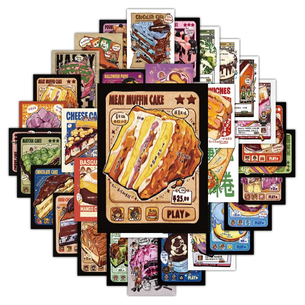

10/30/60pcs Cute Cartoon Dessert Cake Posters Stickers Aesthetic DIY Notebook Phone Suitcase Guitar Waterproof Graffiti Sticker