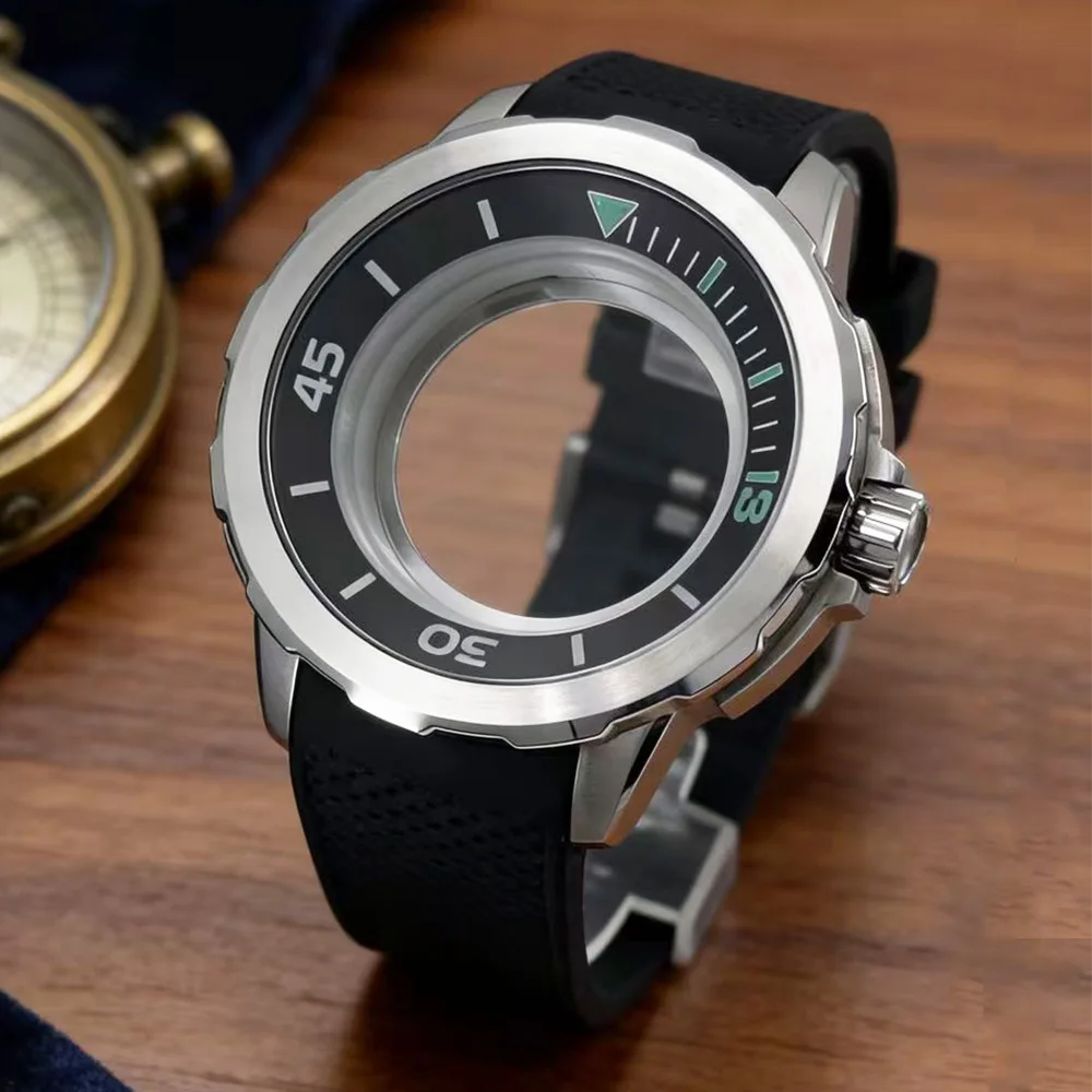 47mm Stainless Steel Case, NH35 Movement, Compatible with Black Rubber Strap, Silver Waterproof Case Accessories