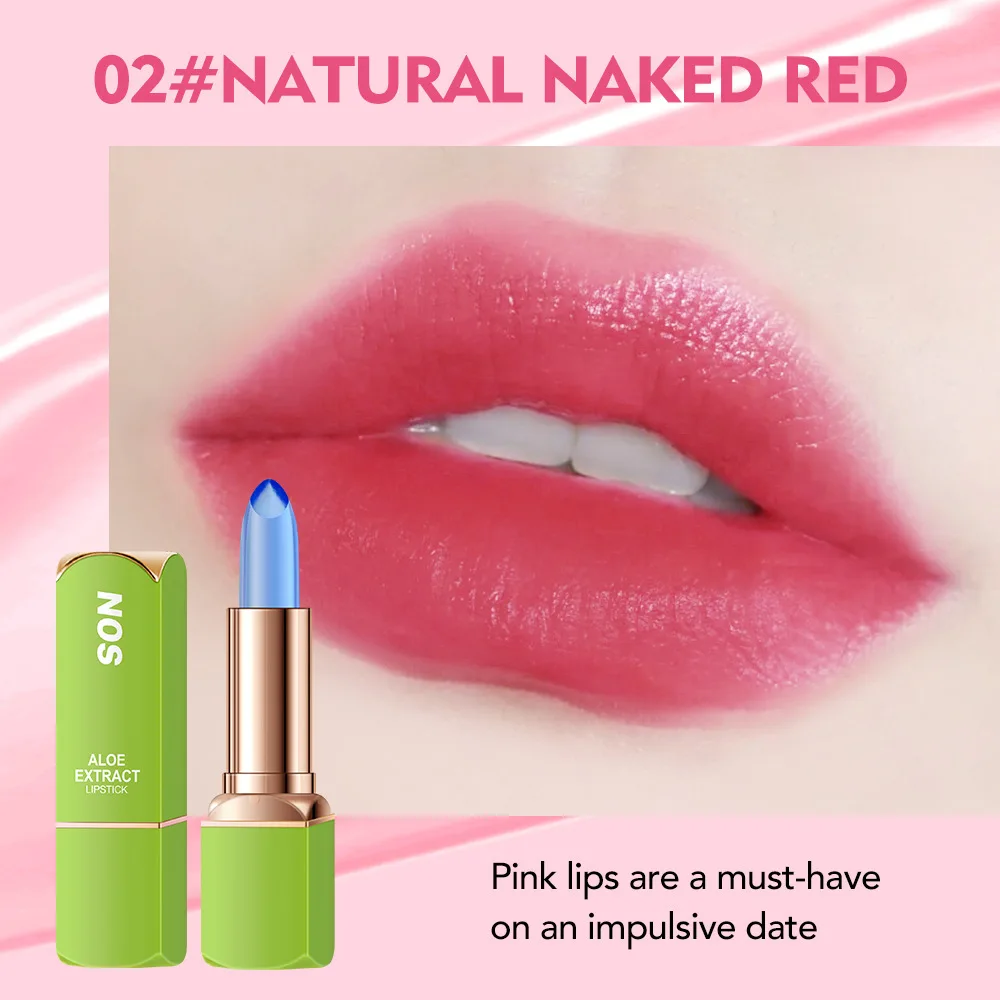 Aloe Vera Temperature Changing Lipstick. Infused with aloe extract, it adjusts shade with lip temperature