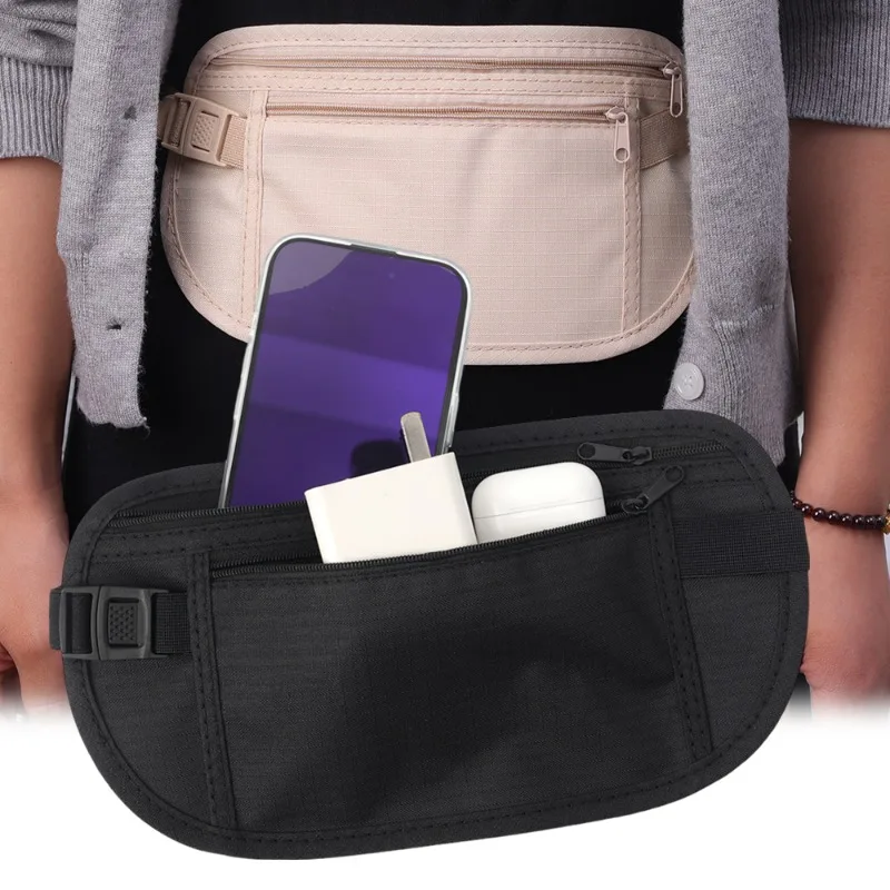 Invisible Ultra-thin Travel Anti-theft Double Layer Waist Bag Close-fitting Hidden Pouch Portable Money Belt Travel Accessories