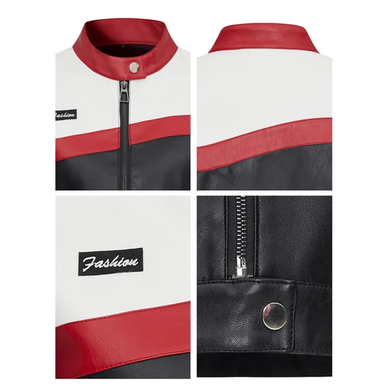 Eeonovni streetwear motocicleta jaqueta curta feminina de couro moda contraste cor gola manga longa casaco 2026 primavera novo