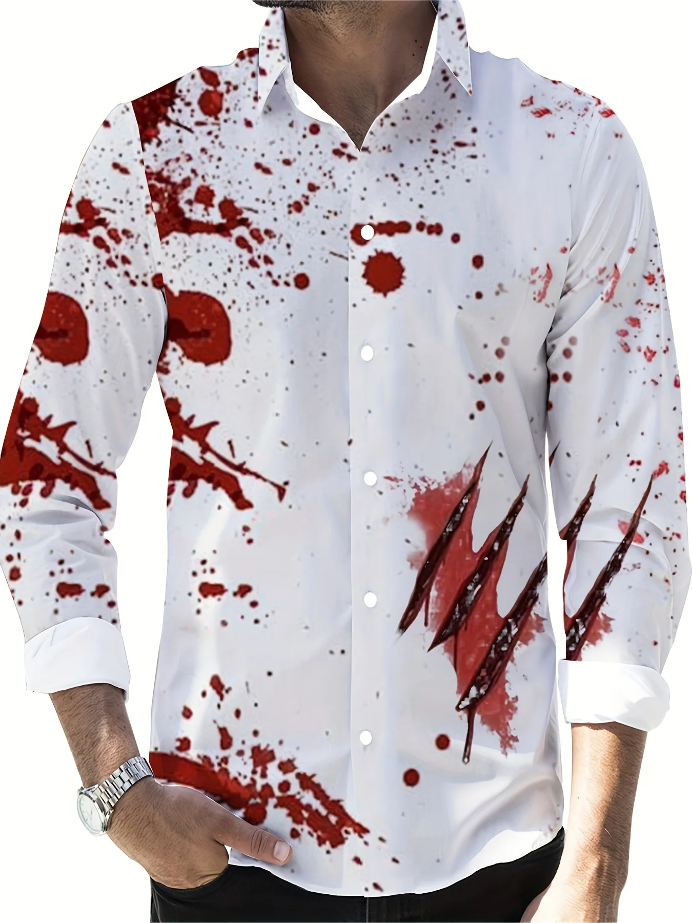 Halloween Bloody Casual Dark Men\'s Shirt Button Shirt Long Sleeve Party Autumn Winter Spring Summer 3D Lapel Shirt Button