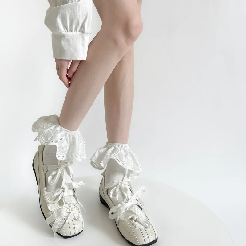 

Весенне-летние новые дизайнерские носки в стиле принцессы, большие кружевные хлопковые носки, белые черные носки до середины икры в стиле ретро