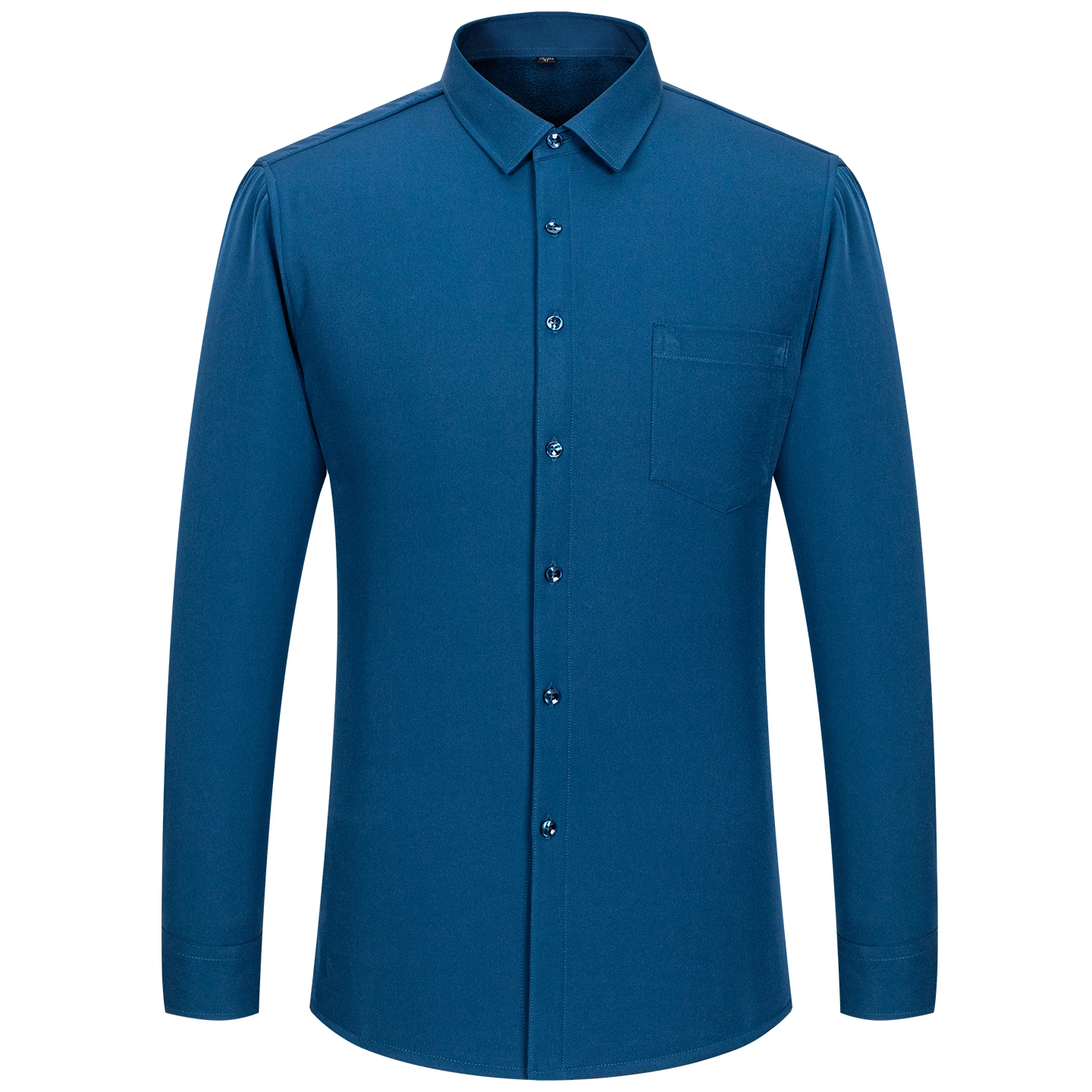 Men's Winter Thickened Fleece Long Sleeve Business Casual Shirt With Pocket Slim Fit Elastic Warm Shirt For Professional Wear