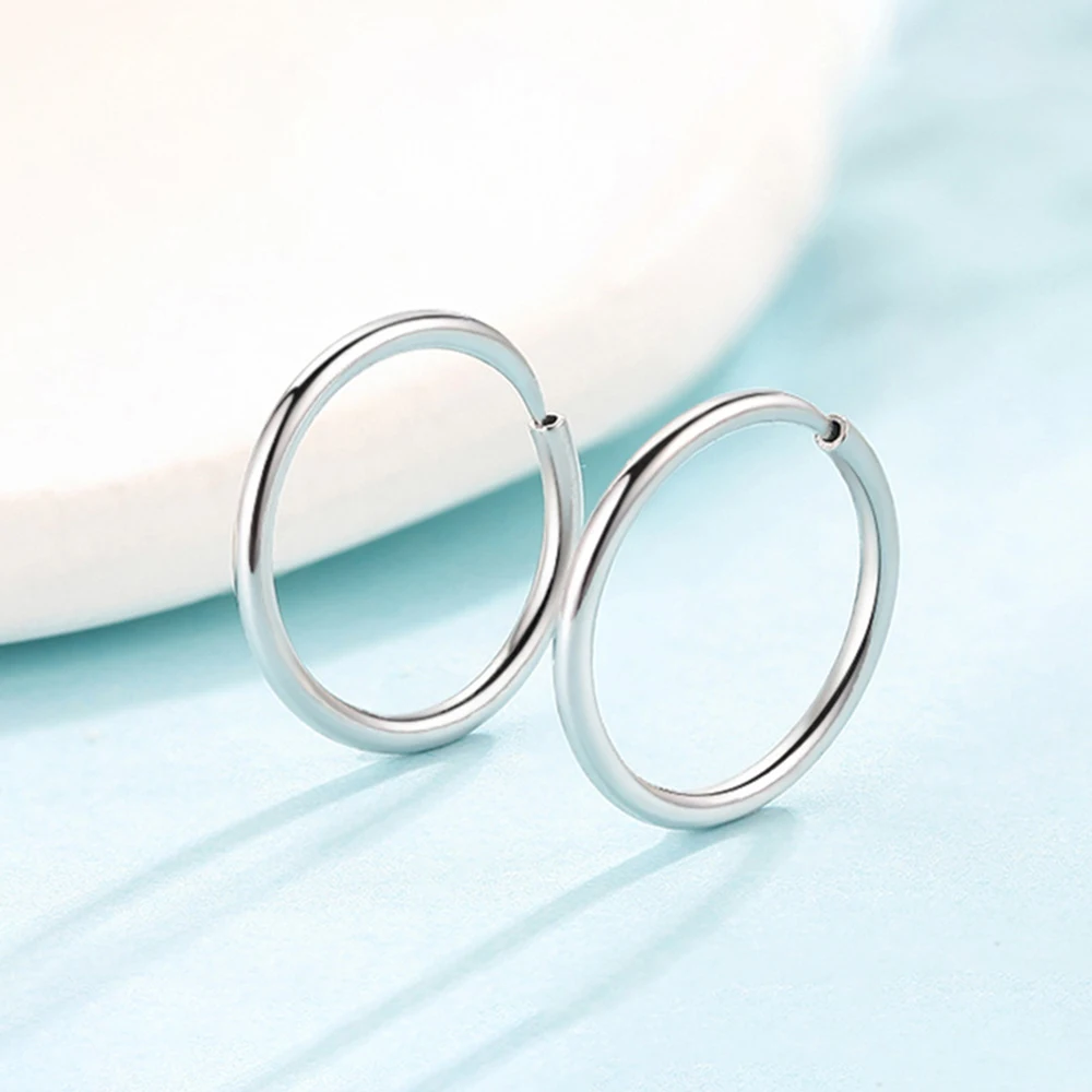 Fine Platinum 950 Women Men Earrings Lucky Glossy Circle Hoop Earrings 11mmW