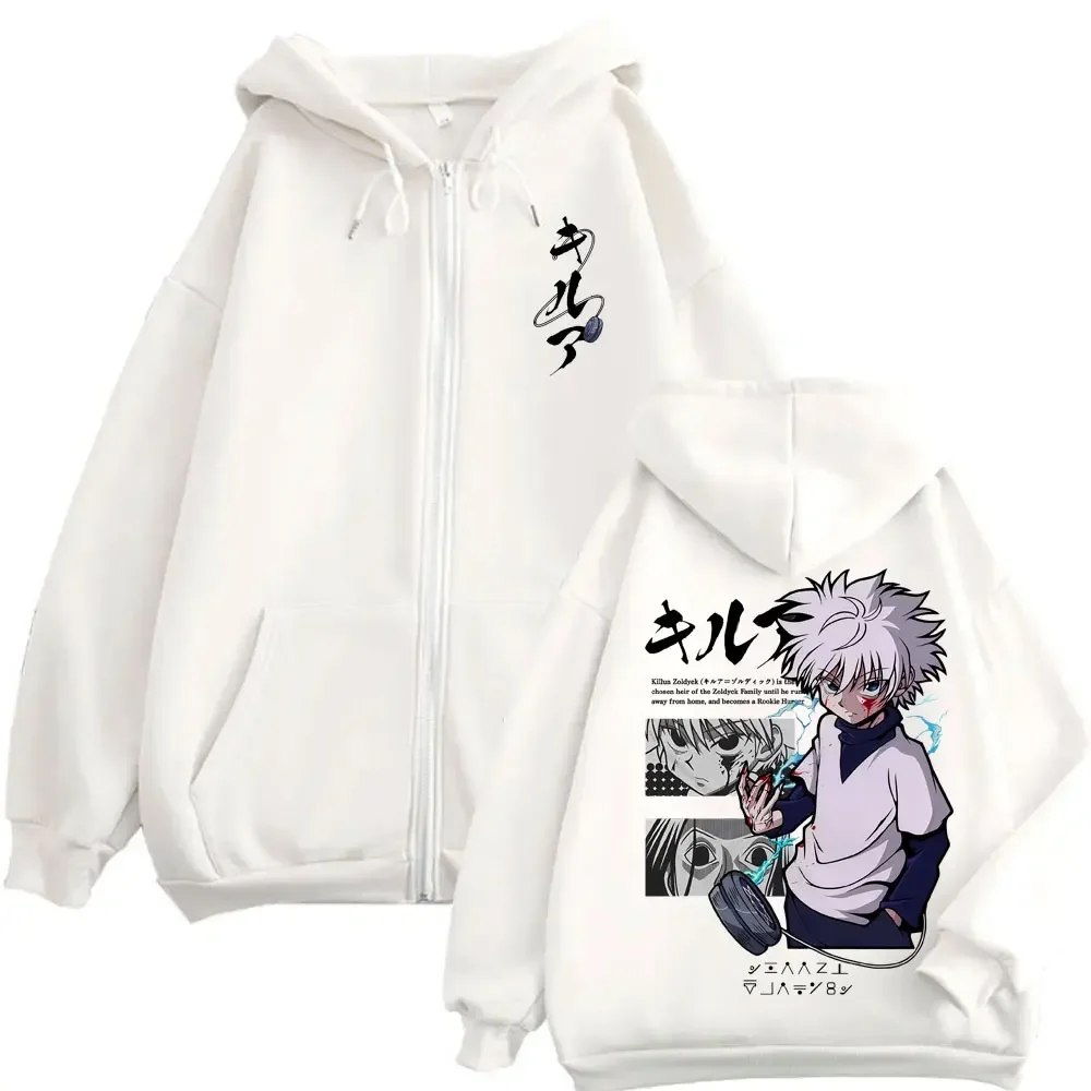 Anime Hunter X Hunter Zipper Hoodie Killua Zoldyck Graphic Hoodies Men Women Vintage Oversized Fleece Cotton Zip Up Jacket Coat