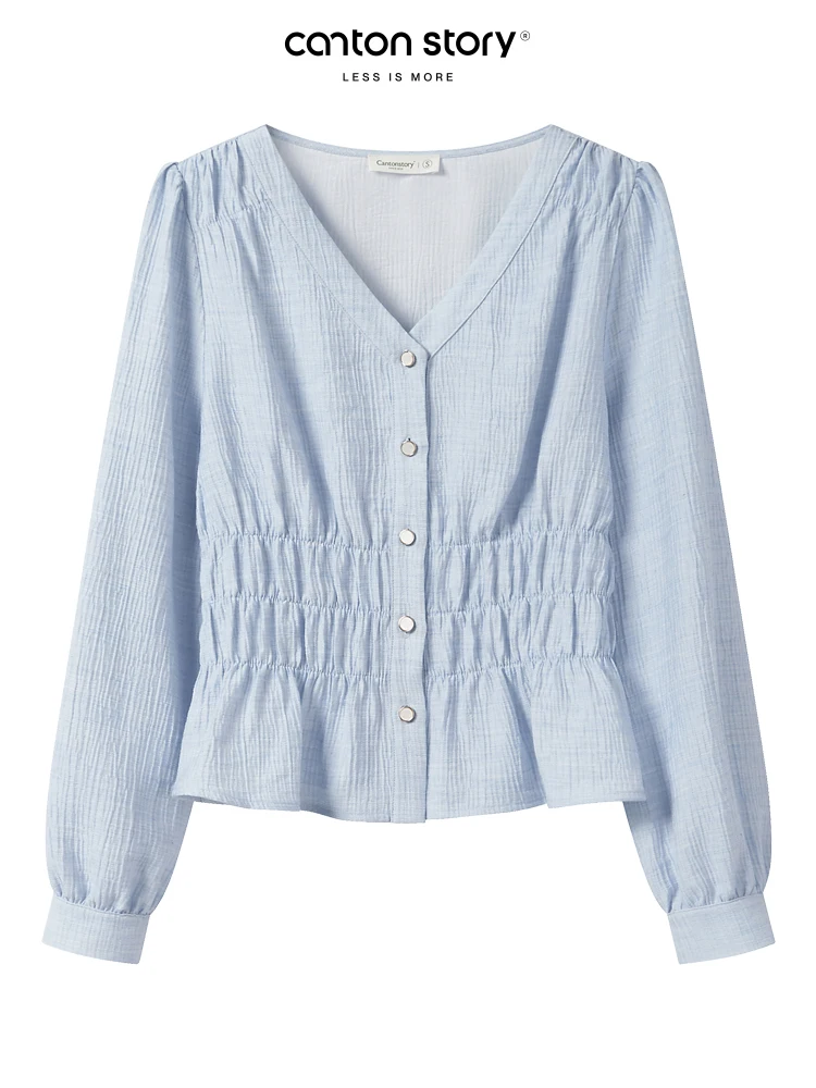 

Женская рубашка Yuangang Story с V-образным вырезом, приталенная, с градиентным цветовым дизайном, длинными рукавами, в милом стиле, модный повседневный топ