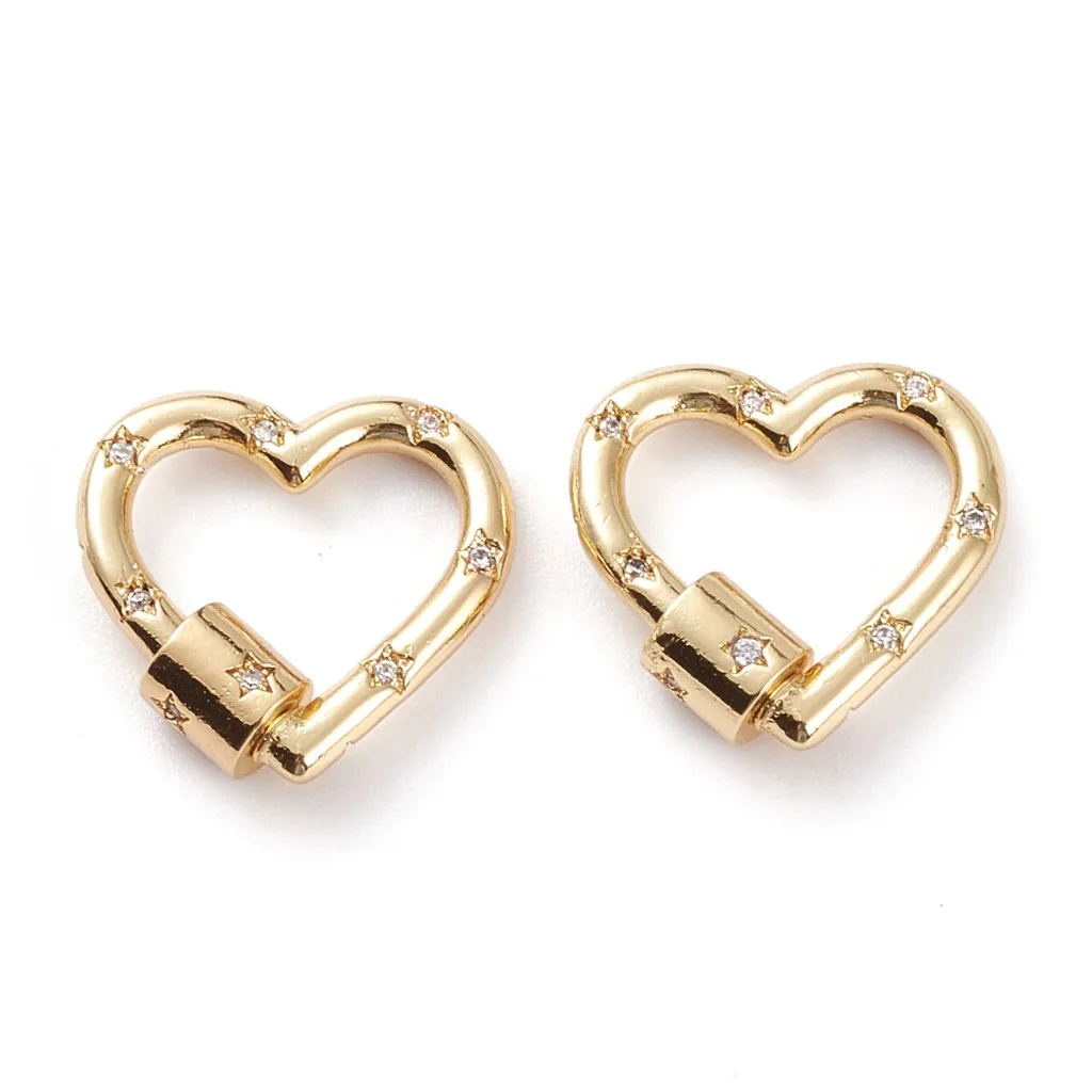 5pcs Heart with Star Brass Screw Carabiner Lock Quick Links for Keychain Necklace Jewelry Making Supplies 21x22x6mm