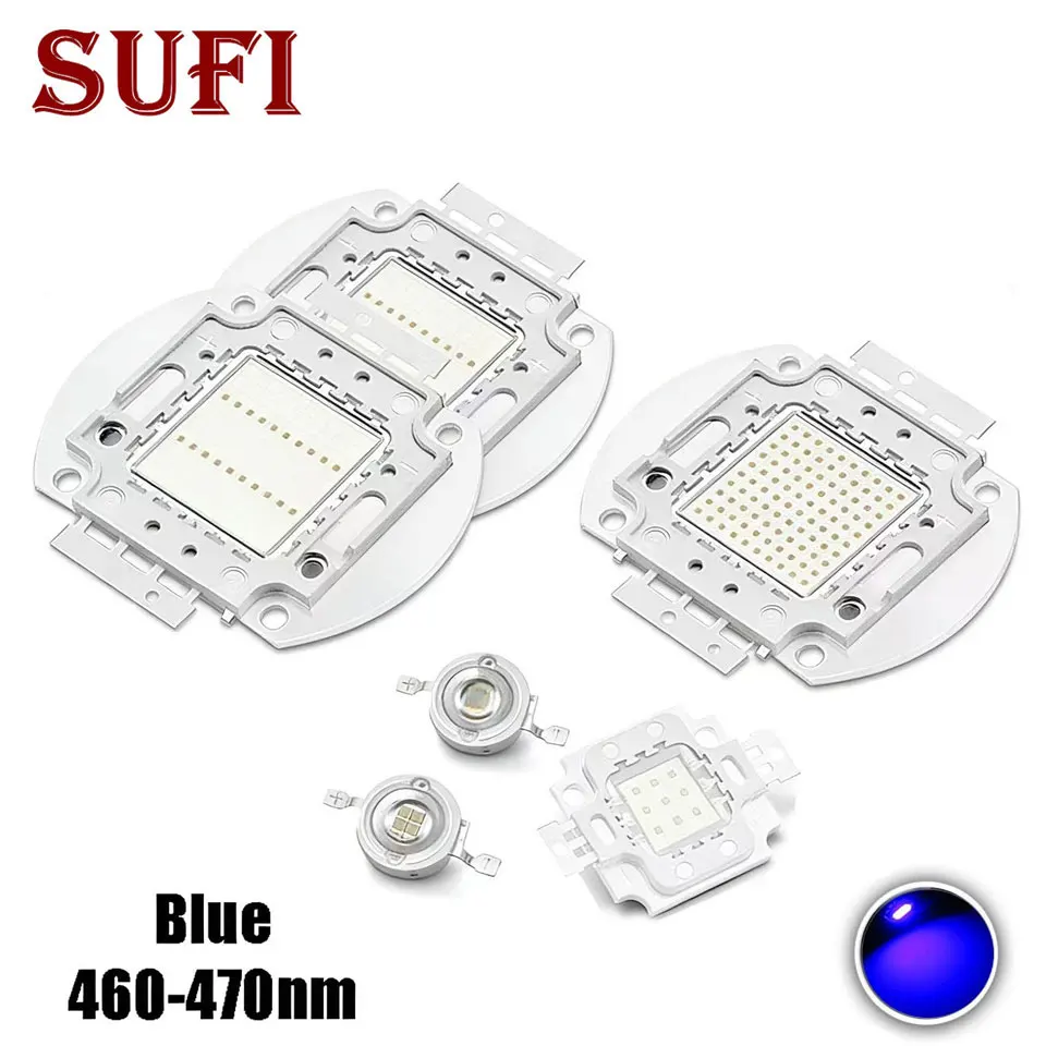 

Мощные светодиодные чипы COB синего цвета 460-470 нм для DIY прожекторов - различные варианты мощности 1-100 Вт, световые диоды