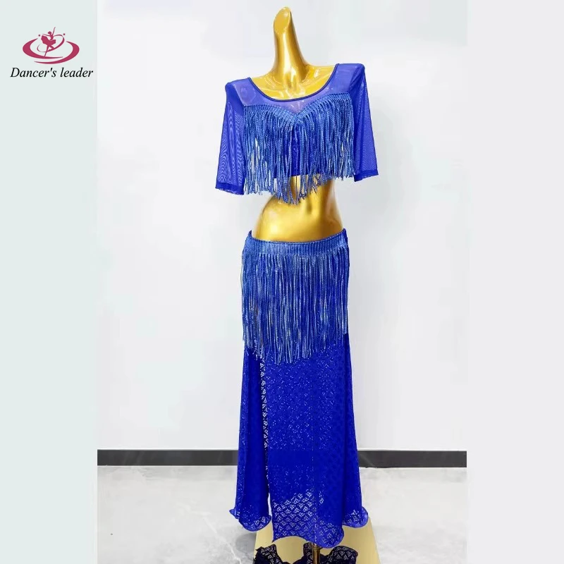 

Belly Dance Competition Practice Clothing Splicing Tassel Embroidered Long Skirt Performance American Style Dress