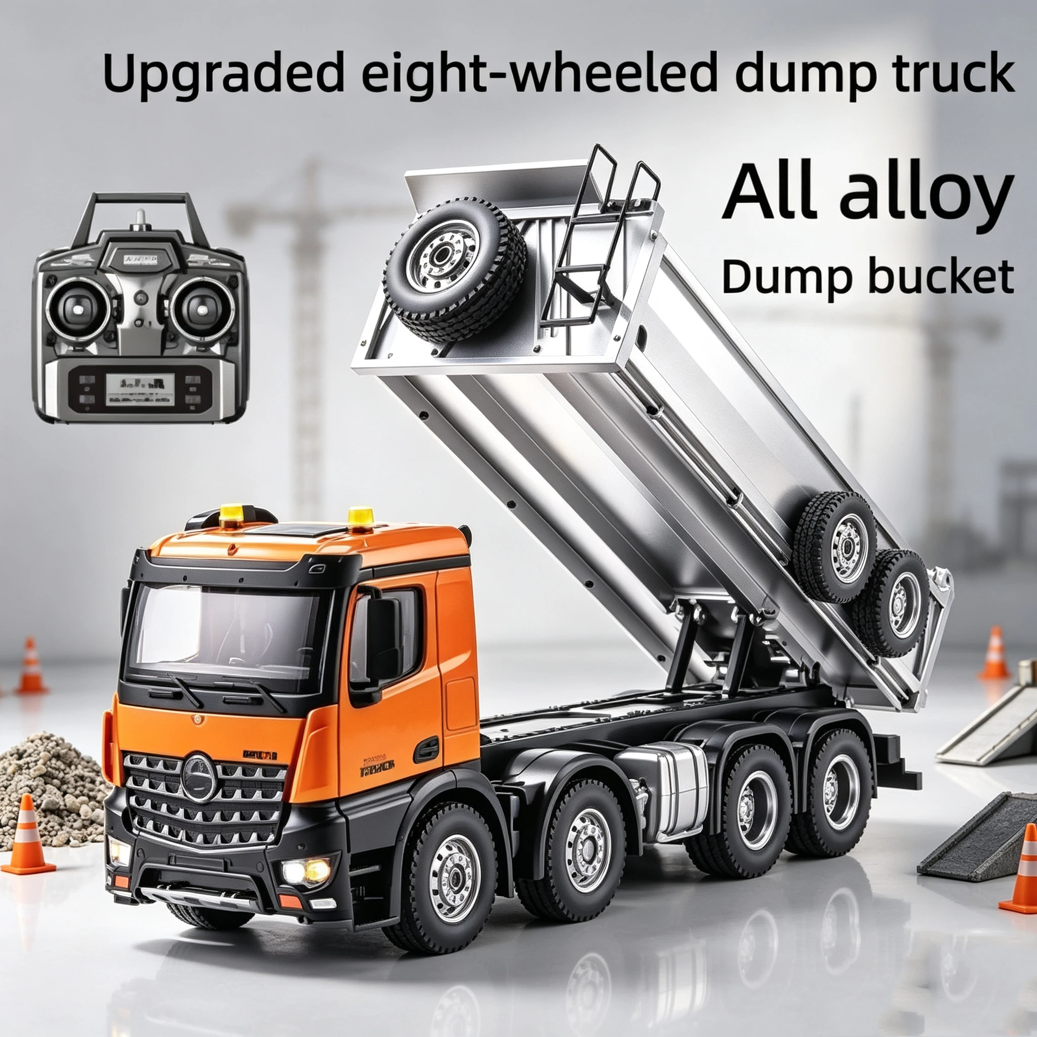 Huina 1/14 Full Scale RC Dump Truck 2.4G 12/14CH Tipper Alloy Bucket Metal Cabin Light Sound Eight Wheel Engineering Toy