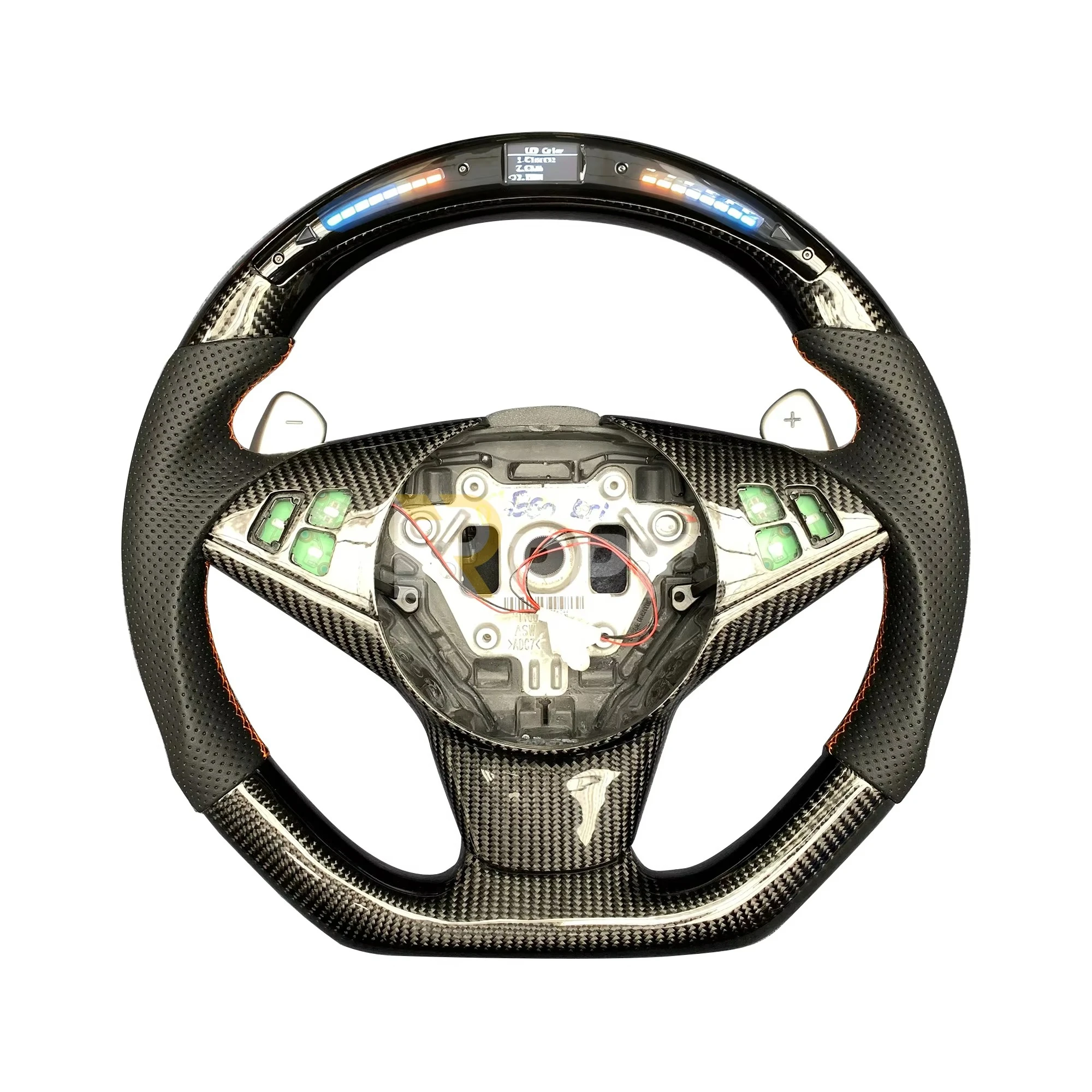 For BMW E60 E63 5 SeriesCarbon Fiber Steering Wheel Customized Perforated Leather Paddles Shifter with LED Sports Style