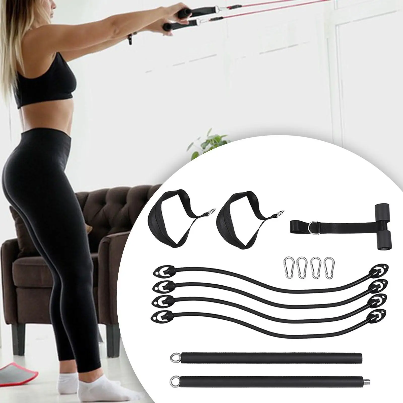 Kit de barra de Pilates portátil, equipo de bandas de resistencia, bandas ajustables, accesorios de barra de ejercicio para deporte de entrenamiento de cuerpo completo