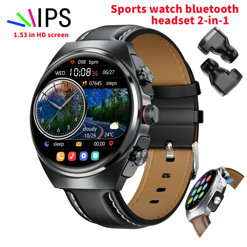 

New Bluetooth Call TWS Headset 2-in-1 Men's Smart Watch Outdoor Sports Fitness Tracker Heart Rate Sleep Women's Wrist Watch IP67