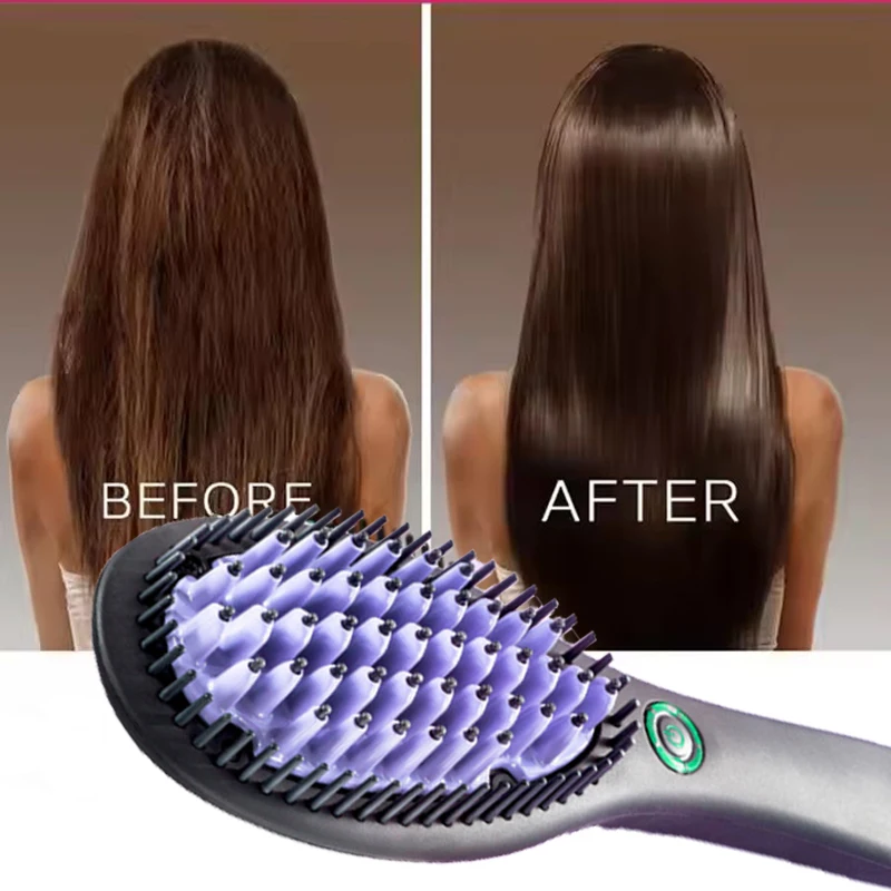 Professional Hair Straightening Brush Black Electric Ceramic Comb Multifunctional Hairbrush Electronic Curler Curling Tool Irons