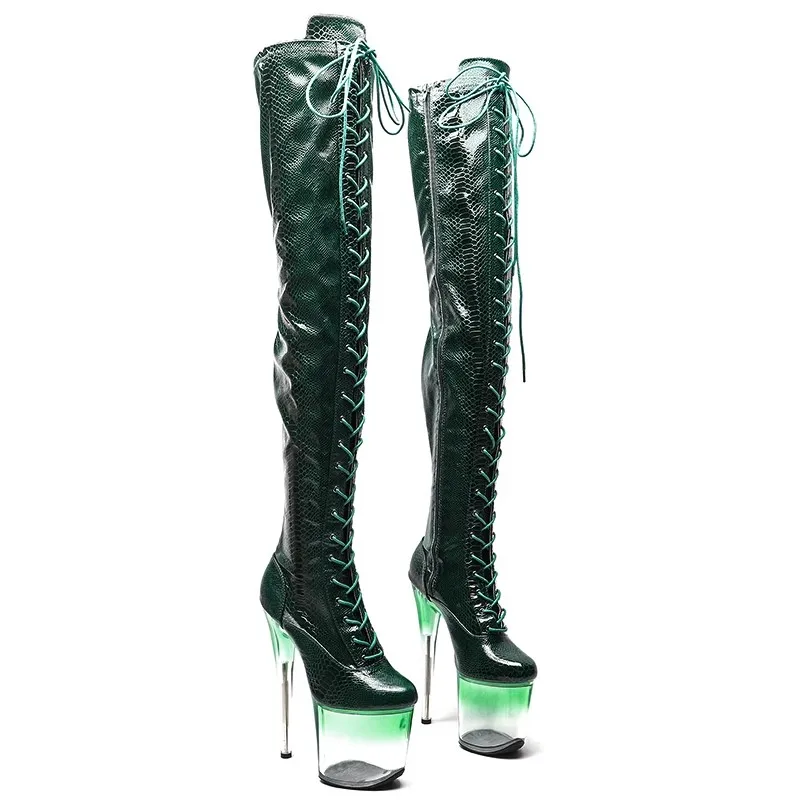 

Sexy Model Shows PU Upper 20CM/8Inch Women's Platform Party High Heels Shoes Pole Dance Thigh High Boots 746