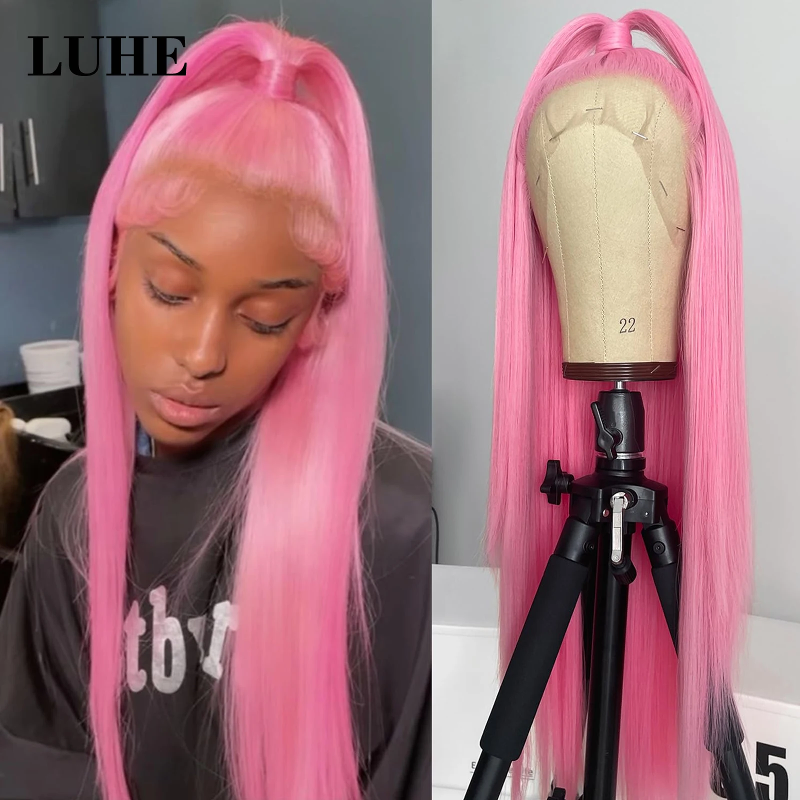 Light Pink 13x3 Lace Front Wig Synthetic Long Straight Hair Pre Plucked Heat Resistant Hair Lace Frontal Wigs for Fashion Women