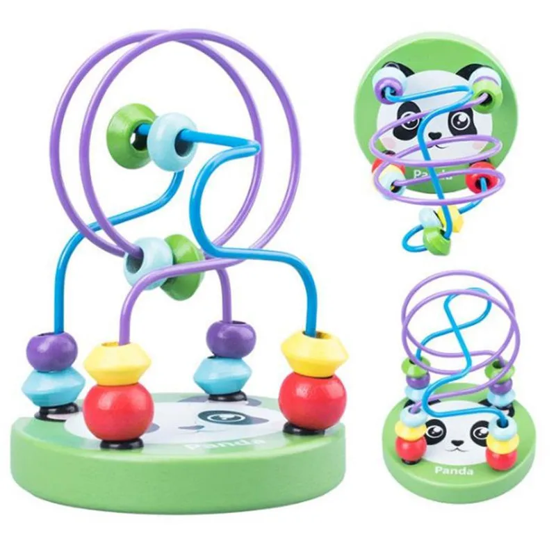 Panda Roller Coaster Bead Toys Children Wooden Montessori Early Educational Puzzle Toy Green Cartoon Pattern for Kids Gift TMZ