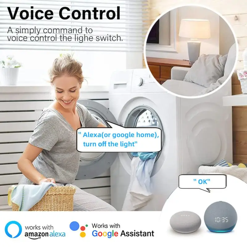 AUBESS TUYA WiFi Mini Smart Switch 4-бандовый двусторонний контроль Приложение Дистанционное управление через приложение Smart Life Голосовое управление через Alexa Google