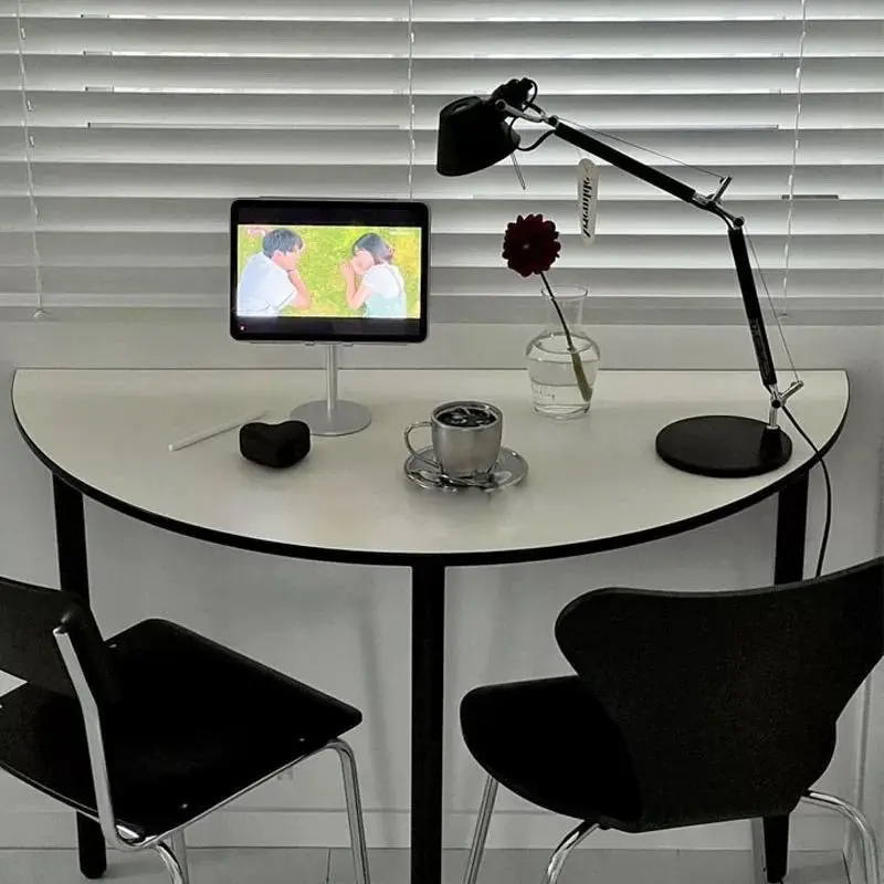 Small apartment simple stainless steel household ins coffee desk negotiation household semicircular wall dining table Nordic