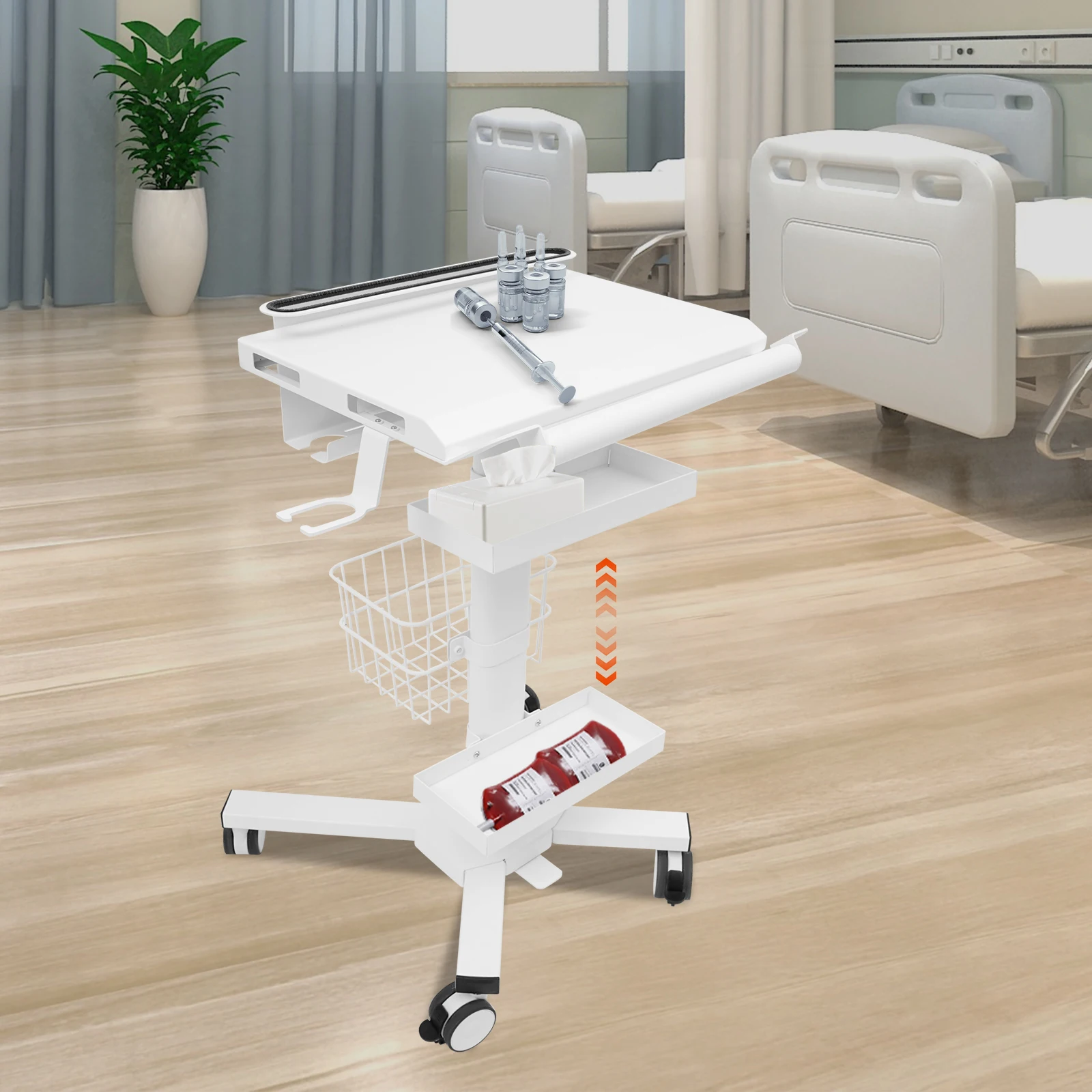 Медицинская тележка, просторная рабочая столешница, пневматический подъем, многофункциональное хранилище для клиники, лаборатории, больницы, стоматологического офиса, спа