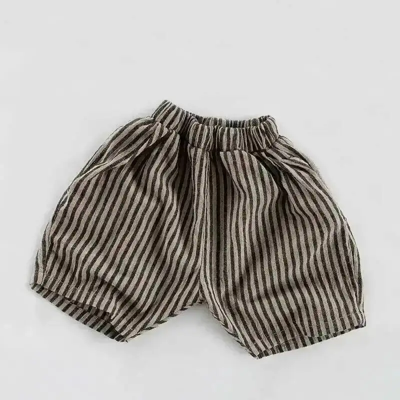 Sommer Kinder Shorts 1-8y Junge Baumwolle Leinen gestreifte Hose lässig lose koreanische kurze Hose Kleinkind tragen Kinder kleidung neu – Detail 1
