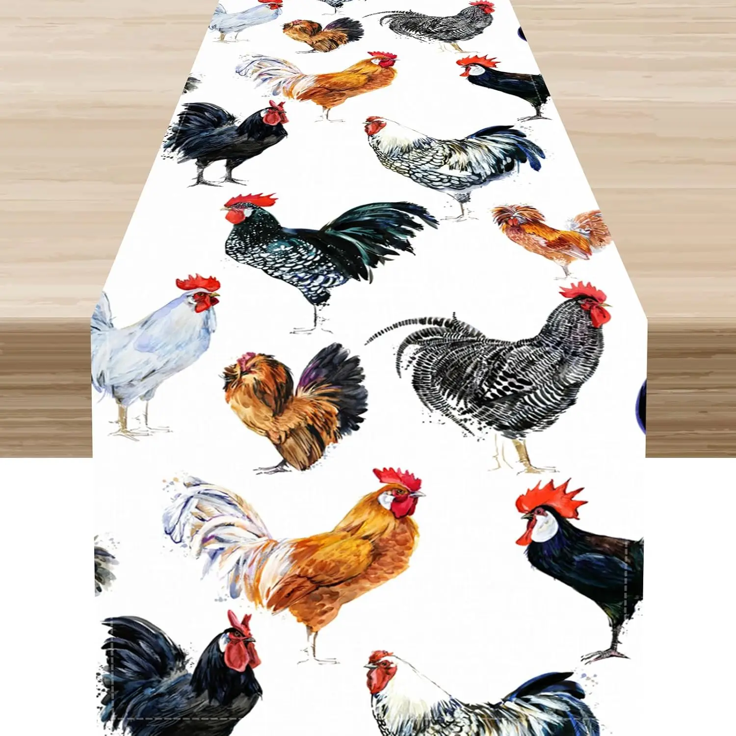 

Rustic Chicken Rooster Linen Table Runner Dresser Scarves Table Decor Farmhouse Kitchen Dining Table Runner Holiday Party Decor