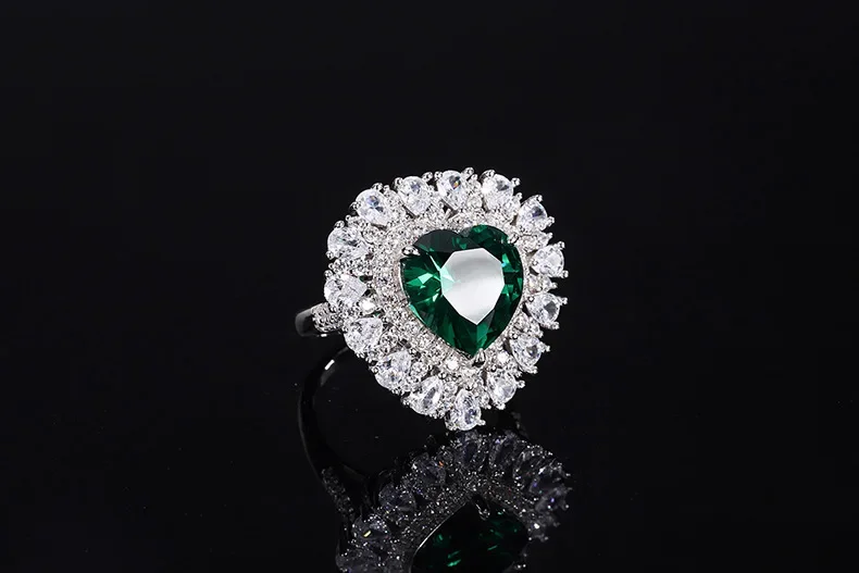 S925 Silver Engagement Colorful Treasure Heart Shaped Full Set Ring Main Stone 12 * 12 Jewelry Wedding Ring