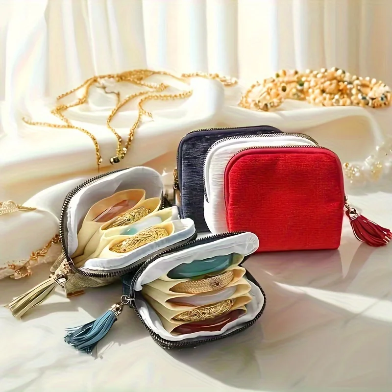 Vintage Women's Coin Purse Jewelry Organizer with Zipper Closure, Multiple Compartments for Earrings, Rings, Necklaces, Travel Case, Elegant Storage Bag, Unisex Christmas Birthday Gift, Durable
