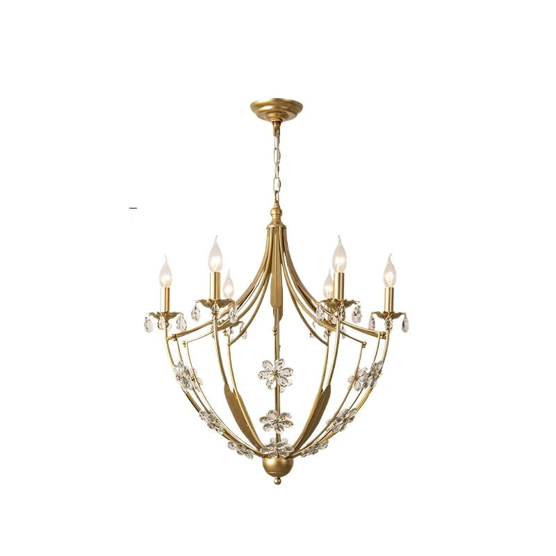 

Французский свет, роскошная хрустальная люстра, современная простая кованая золотая лампа для столовой, кабинета, спальни