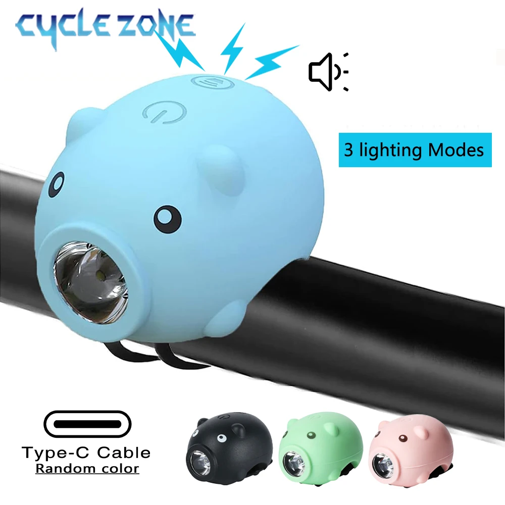 Cute Pig Bicycle Lights Rechargeable Bike Front Light Headlight Night Riding Children Cartoon Pig Lights for Electric Scooter