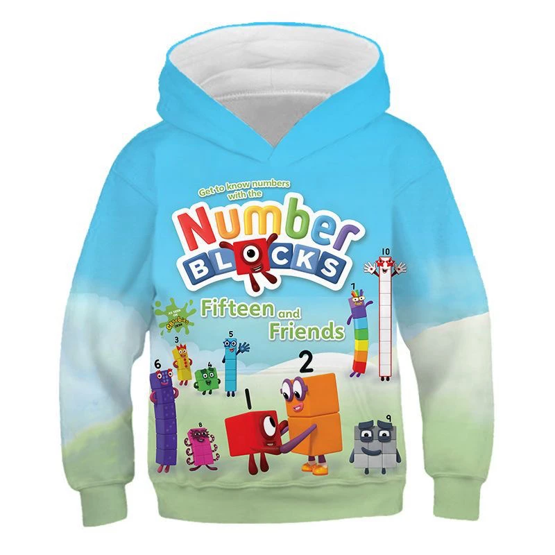 Numberblocks Digital Building Block Hoodie Numberblocks Letter Series Children Adult 3D Cartoon Hooded Autumn and Winter Coat