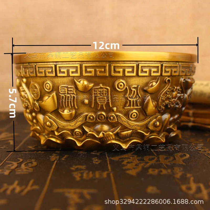 

Brass Lotus Base Fortune Bowl Pure Copper Ornament Thickened Eight Trigrams Copper Jar Shop Opening Decoration Home Decor