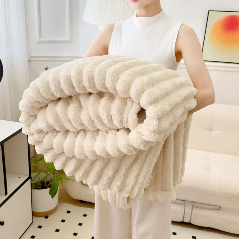 Soft Fluffy Wide Striped Blankets for Beds Air Conditioner Plush Throw Blanket Winter Bed Linen Sofa Cover Bedspread Blankets