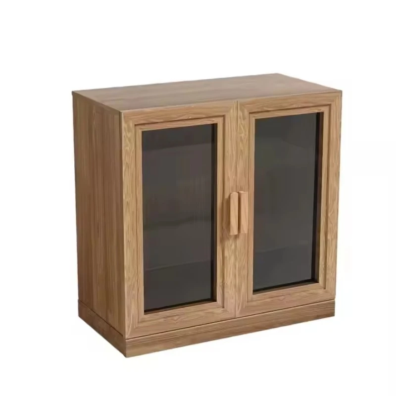 

Du's modern solid wood cabinet with two glass doors, dustproof and waterproof, with three internal shelves.