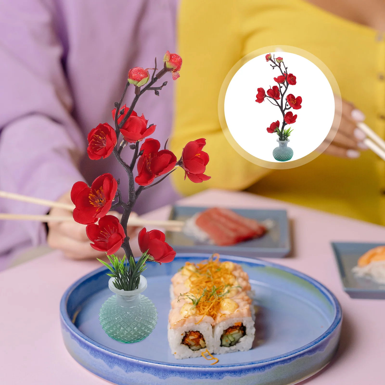 

Plum Blossom Plate Decoration Sushi Sashimi Cold Platter Accessories 1 Branch White Plastic Flower for Cake Tool