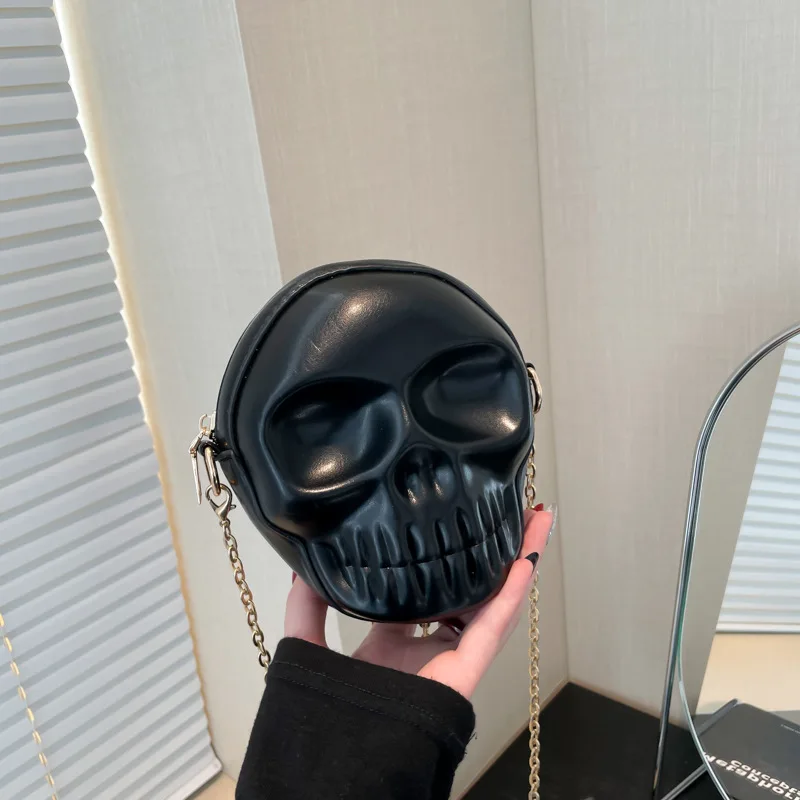

Halloween PU Skull Crossbody Bag Creative Shoulder Bag Solid Color Scary Satchel Bag Skeleton Chain Bag