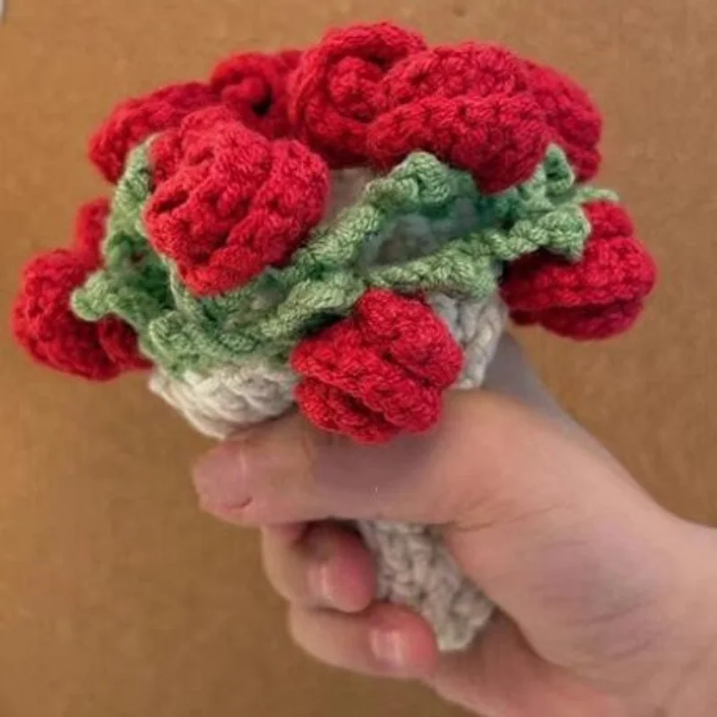 Rose Bouquet Coaster, Hand Woven Material Package DIY Bell Orchid Yarn Ball, Crochet Flower Placemat Finished Product