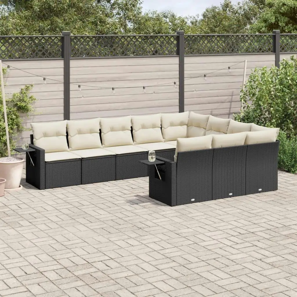 

Cozy Black PE Rattan Large Foldable Garden Sofa Set Outdoor Lounge Furniture