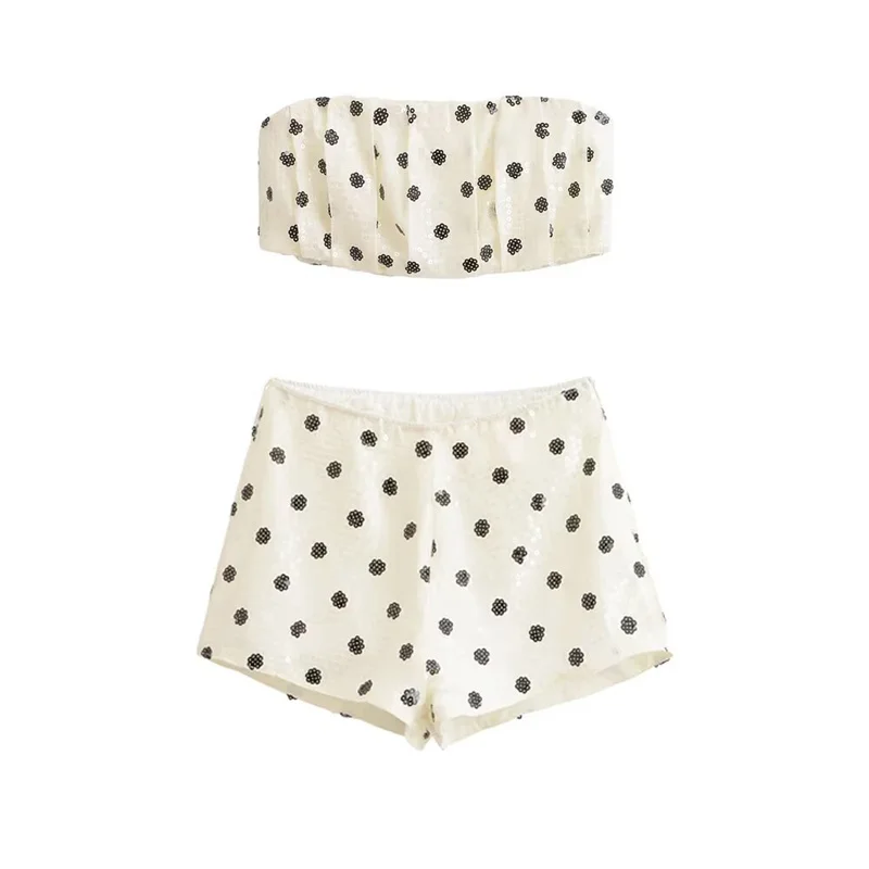 

Summer Women's Suit Sleeveless Strapless Top High Waisted Shorts 2026 New Fashion Short Top Shorts 2-piece Set