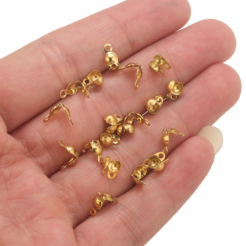 50 Stück PVD-vergoldete Edelstahl-Verbinder-Verschlüsse, Crimp-Endperlen für Armbänder, Halsketten, DIY-Endkappen, Schmuckzubehör – Detail 6