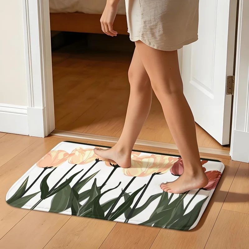 Hristmas Gnome Print Doormat Non Slip Absorbent Floor Mat Winter Snowflake Pattern Bathroom Entry Rug
