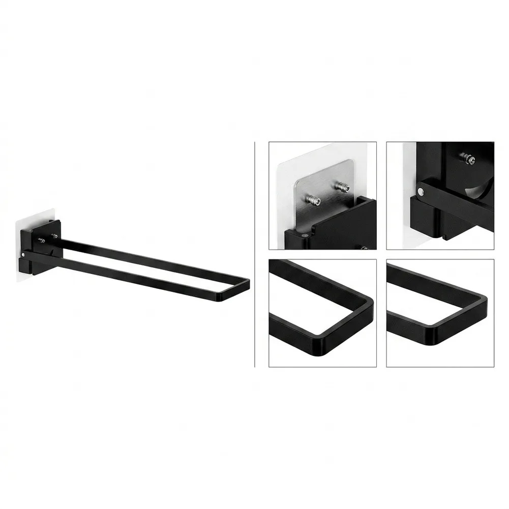 Foldable Black Towel Holder SUS 304 Stainless Steel for Small Bathrooms Kitchens Cabinet Doors 25x7.8x7.2cm Dimensions