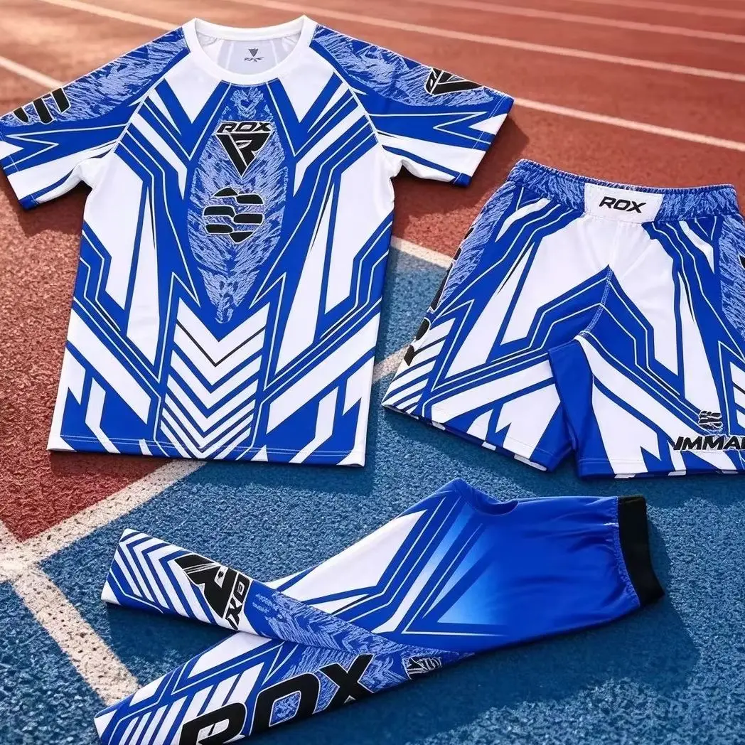 Summer New MMA RDX Blue Red Fighting Night Tee Shorts Kid Adult Boxing Training Sports Set Oversized Breathable Speed Drying Set