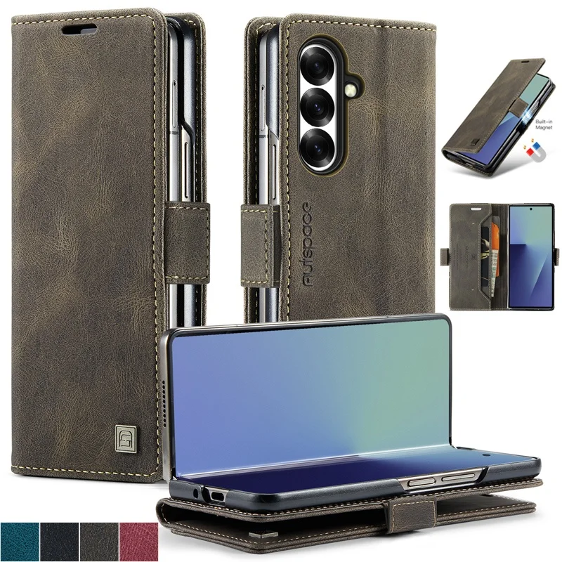 Retro Leather Wallet Phone Case for Samsung Galaxy Z Fold 8 Ultra 7 6 5 4 Fold8 Fold7 Fold6 Flip Cards Holder Funda Cover Hoseje