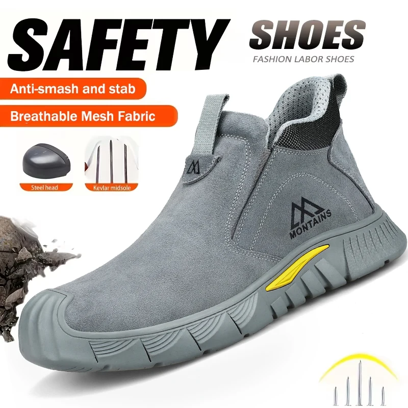 Rubber Sole Safety Work Boots For Men Shoes Steel Toe Safety Shoes Men Anti-Smash Puncture-Proof Indestructible Mining Boots