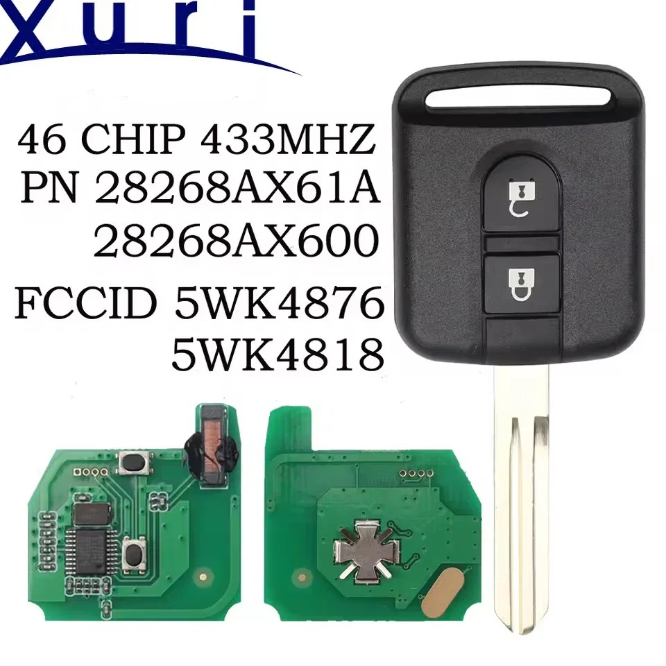 Xuri 5WK4 876/ 818 433MHz ID46 رقاقة PCF7946 مفتاح فوب لنيسان Elgrand X-TRAIL قاشقاي نافارا ميكرا نوت NV200 مفتاح بعيد