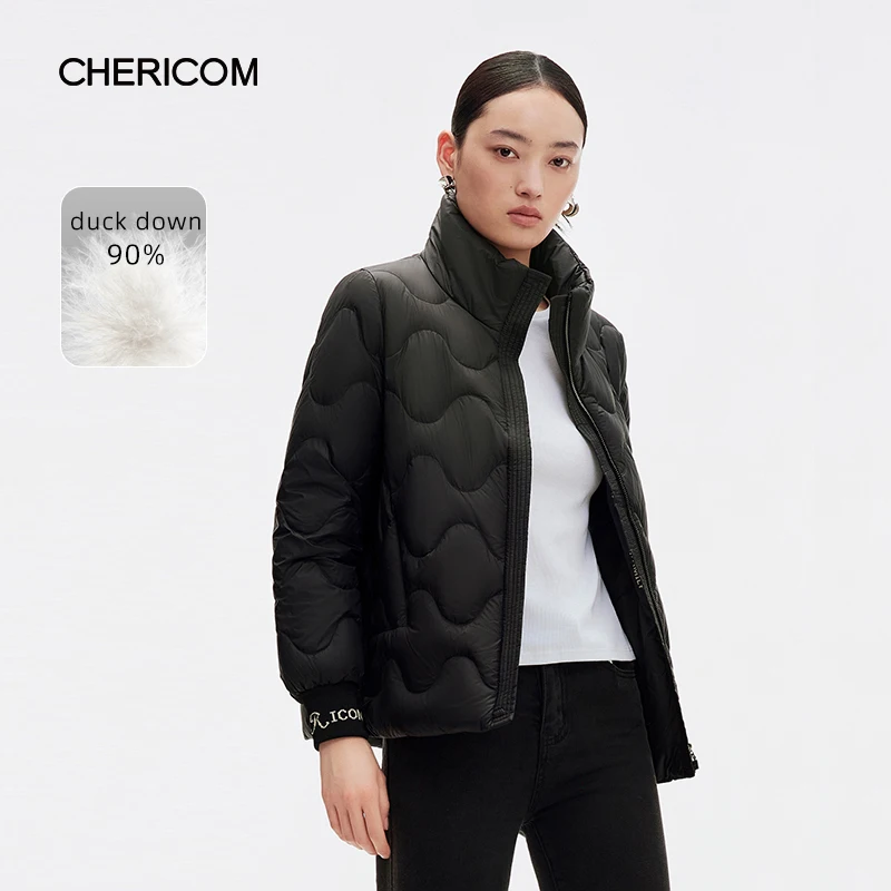 Chericom 2024 New Short Lapel Winter Down Jacket For Woman Fashion Lightweight Loose Sports Casual Lady Warm Puffer Coats 289030