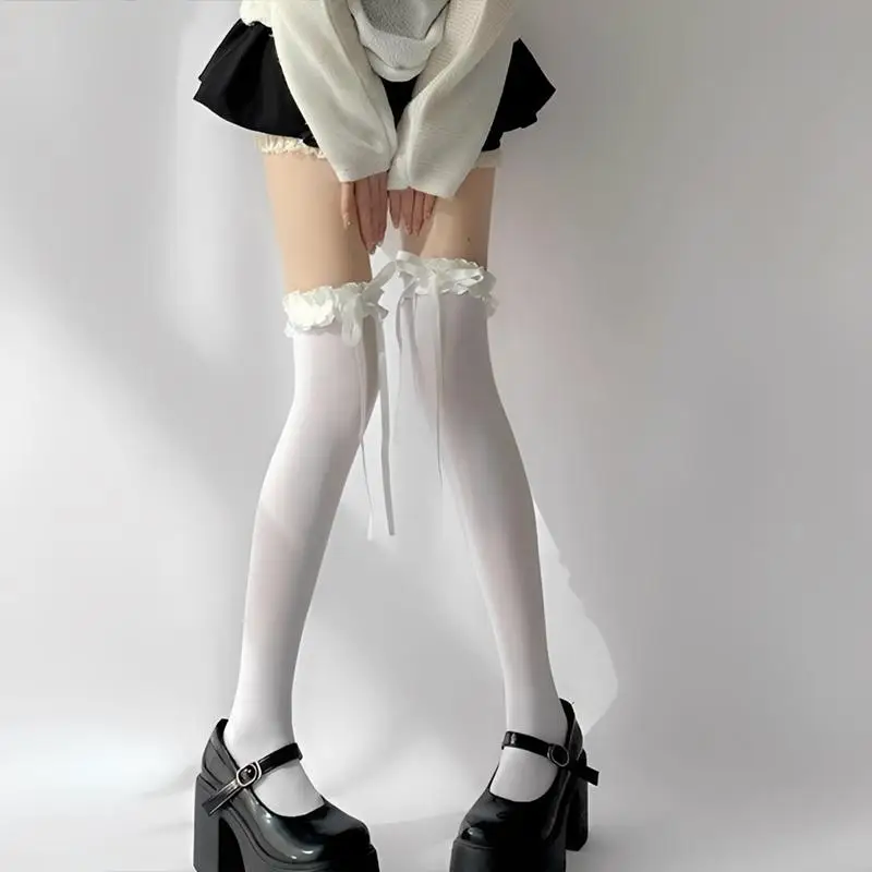 【Beautiful】Ballet-Style Bow Over-The-Knee Socks Lace Socks Jk Style Openwork Socks
